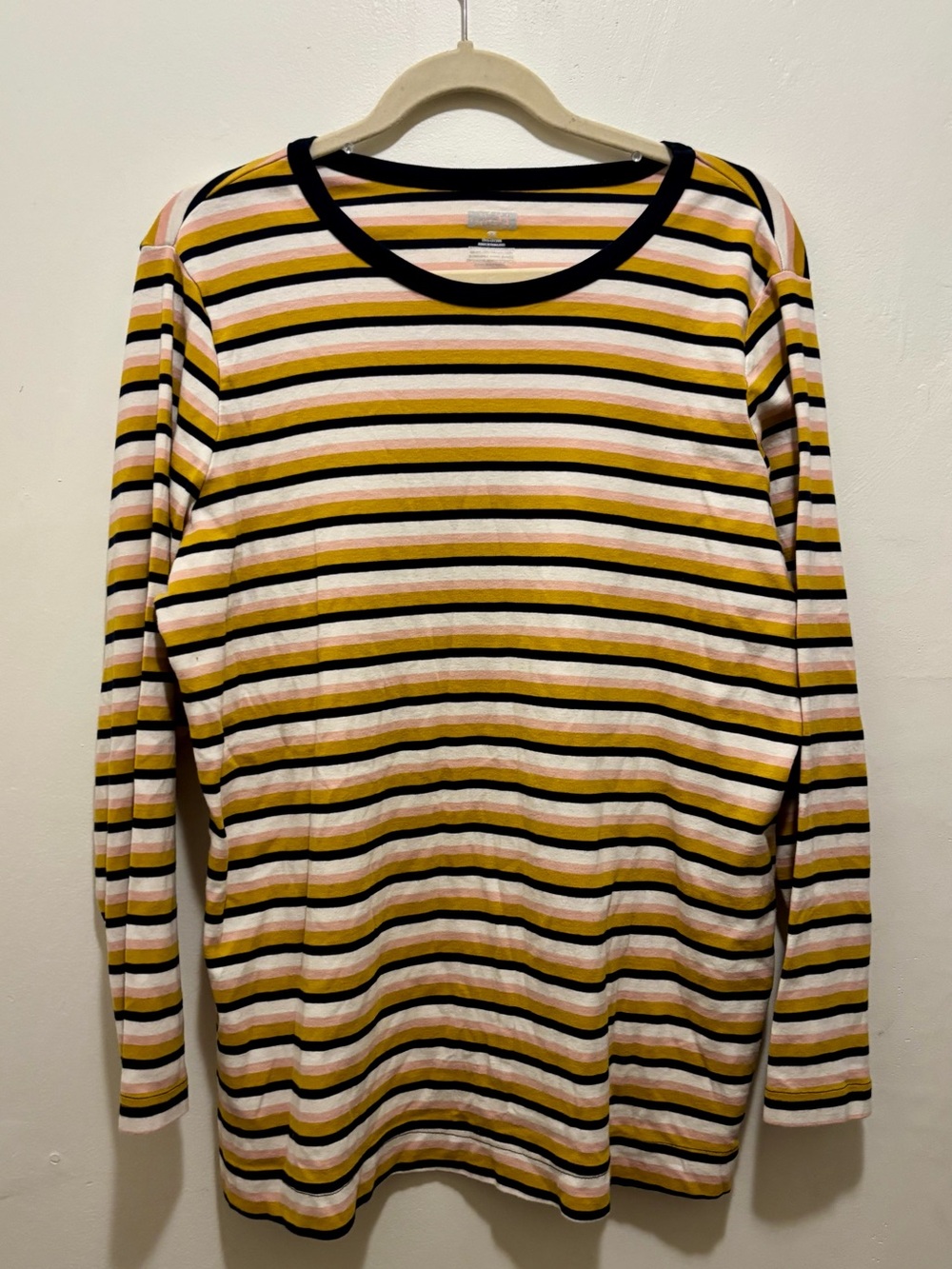 Duluth Trading Co. Striped Crewneck Tee in Mustard, Pink & Navy